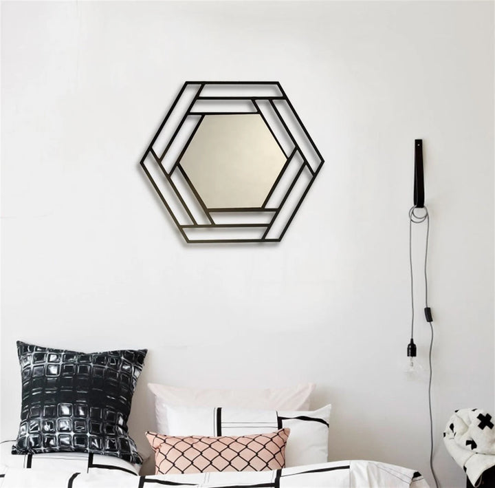 Hexagon Mirror: Matte Black Metal Wall
