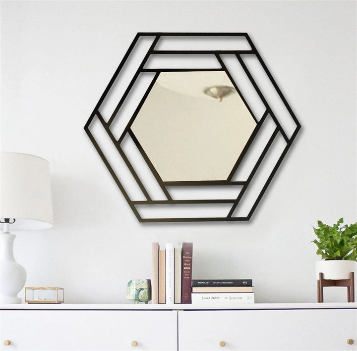 Hexagon Mirror: Matte Black Metal Wall