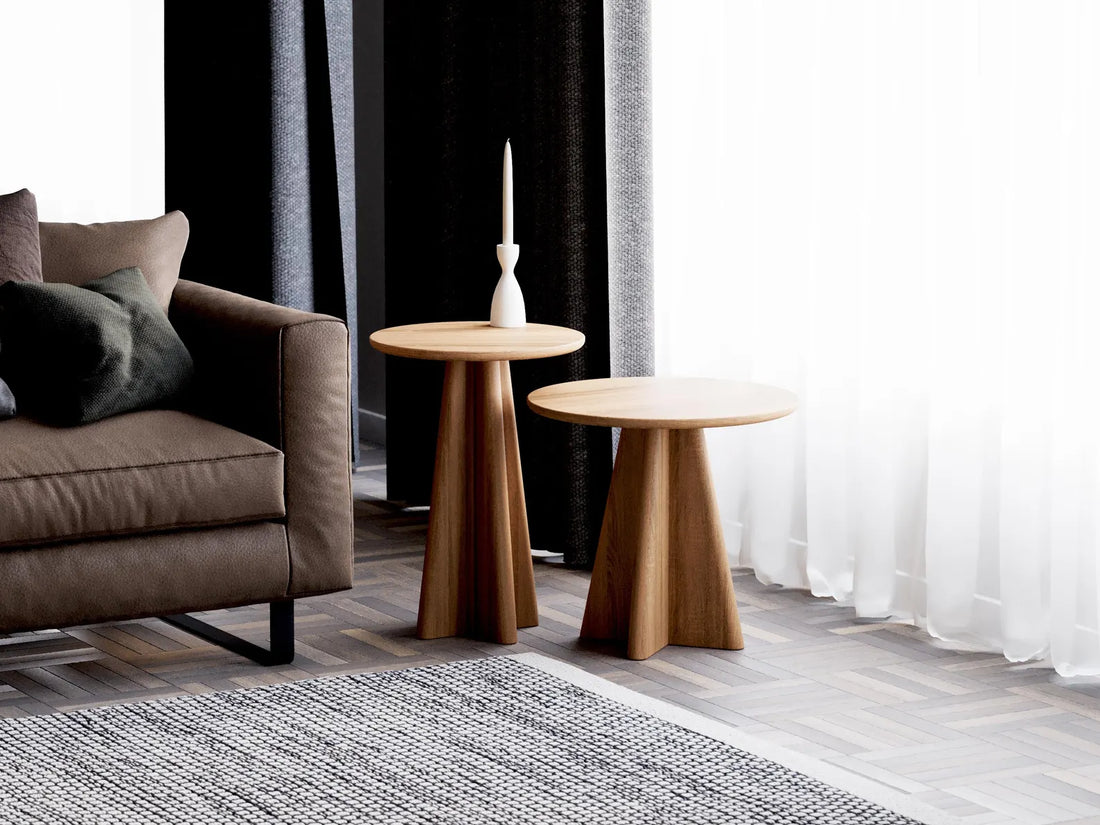 Solid Oak Round Nesting Tables Set of 2