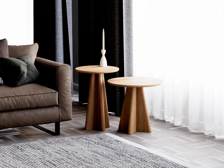 Solid Oak Round Nesting Tables Set of 2