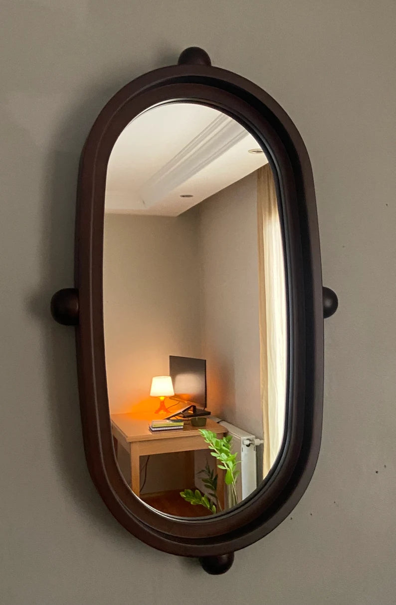 Wooden Oval Mirror Frame with Dots