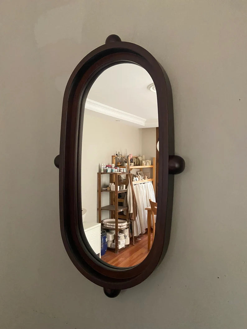 Wooden Oval Mirror Frame with Dots