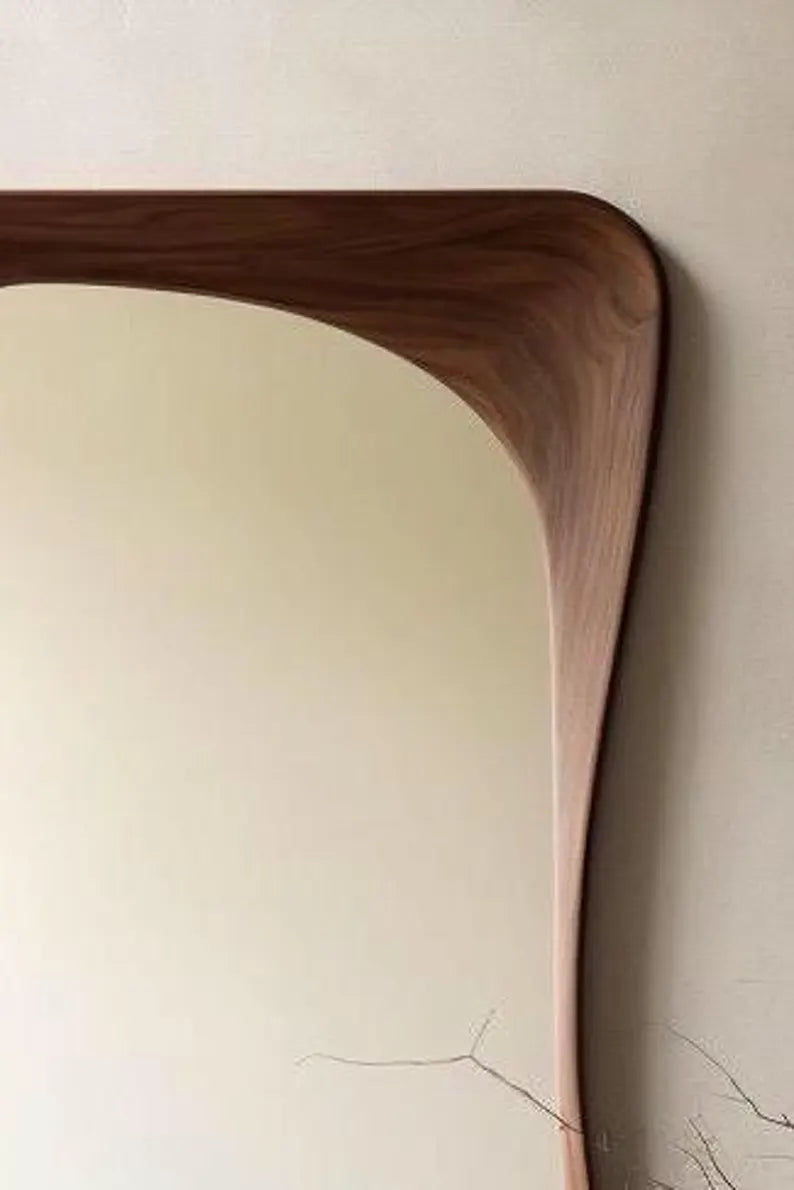 Walnut Wood Framed Asymmetrical Mirror
