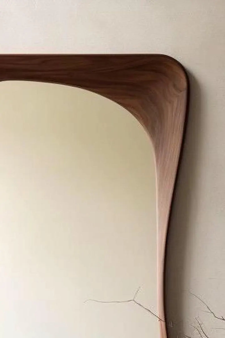 Walnut Wood Framed Asymmetrical Mirror