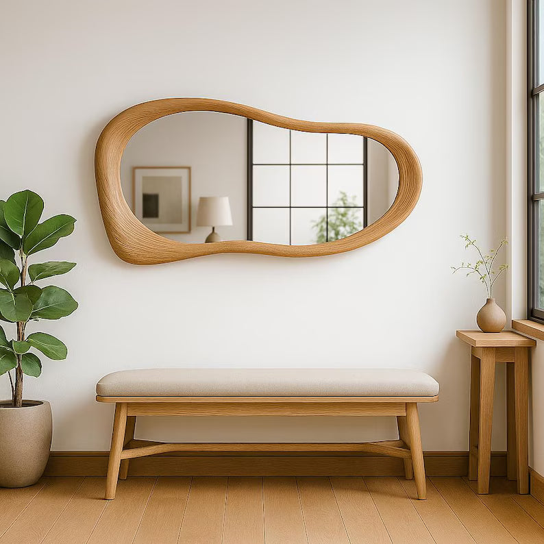Asymmetrical Wall Mirror: Modern Organic Wood Frame