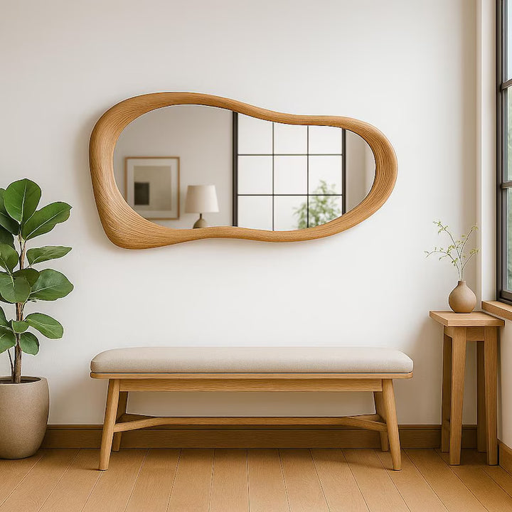Asymmetrical Wall Mirror: Modern Organic Wood Frame