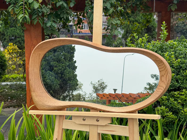 Asymmetrical Wall Mirror: Modern Organic Wood Frame