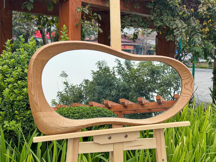 Asymmetrical Wall Mirror: Modern Organic Wood Frame