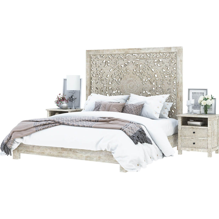 Hand-carved Platform Bed With Moroccan Style Headboard
