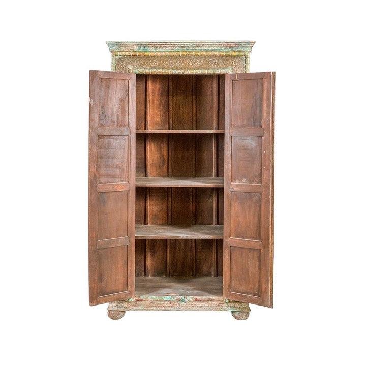 Wooden Wardrobe in green antique colour with brass work