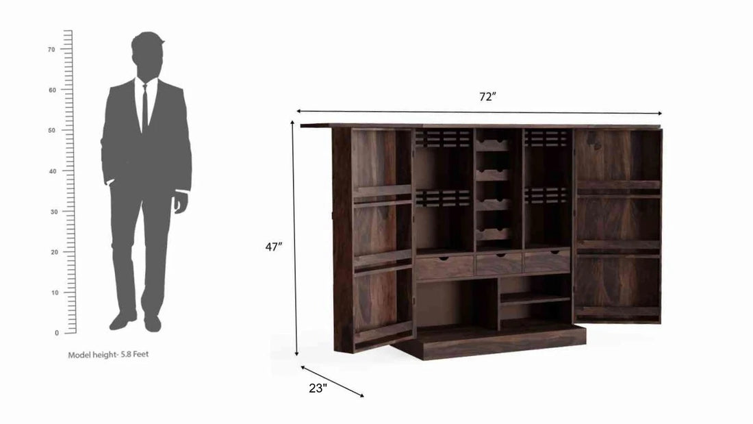 Sofia Solid Sheesham Wood Bar Cabinet (Big Size, Walnut Finish)