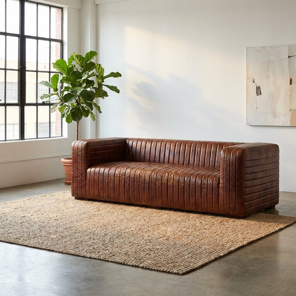 Orlando Genuine Leather Square Arm Chesterfield Sofa