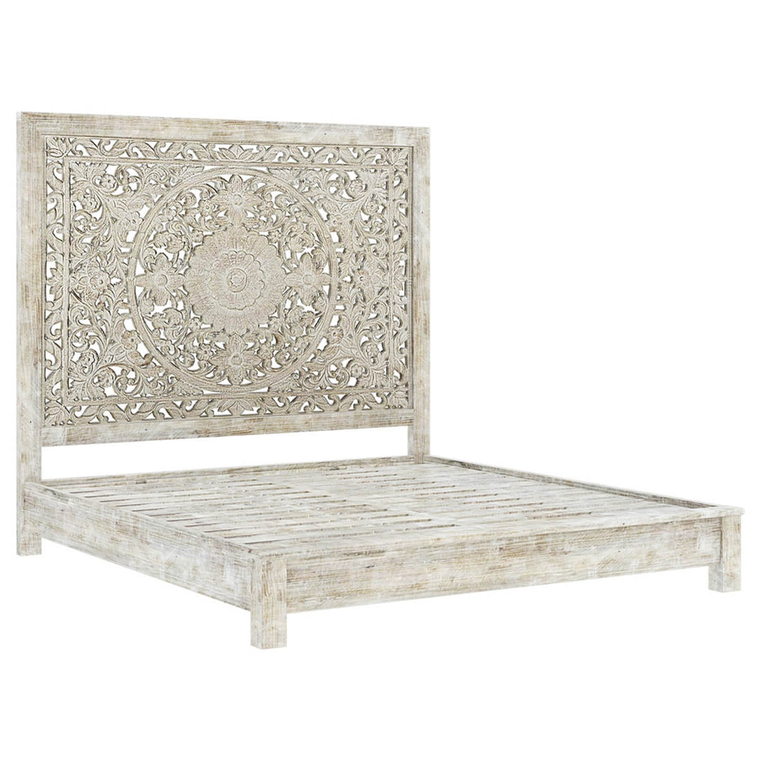 Hand-carved Platform Bed With Moroccan Style Headboard