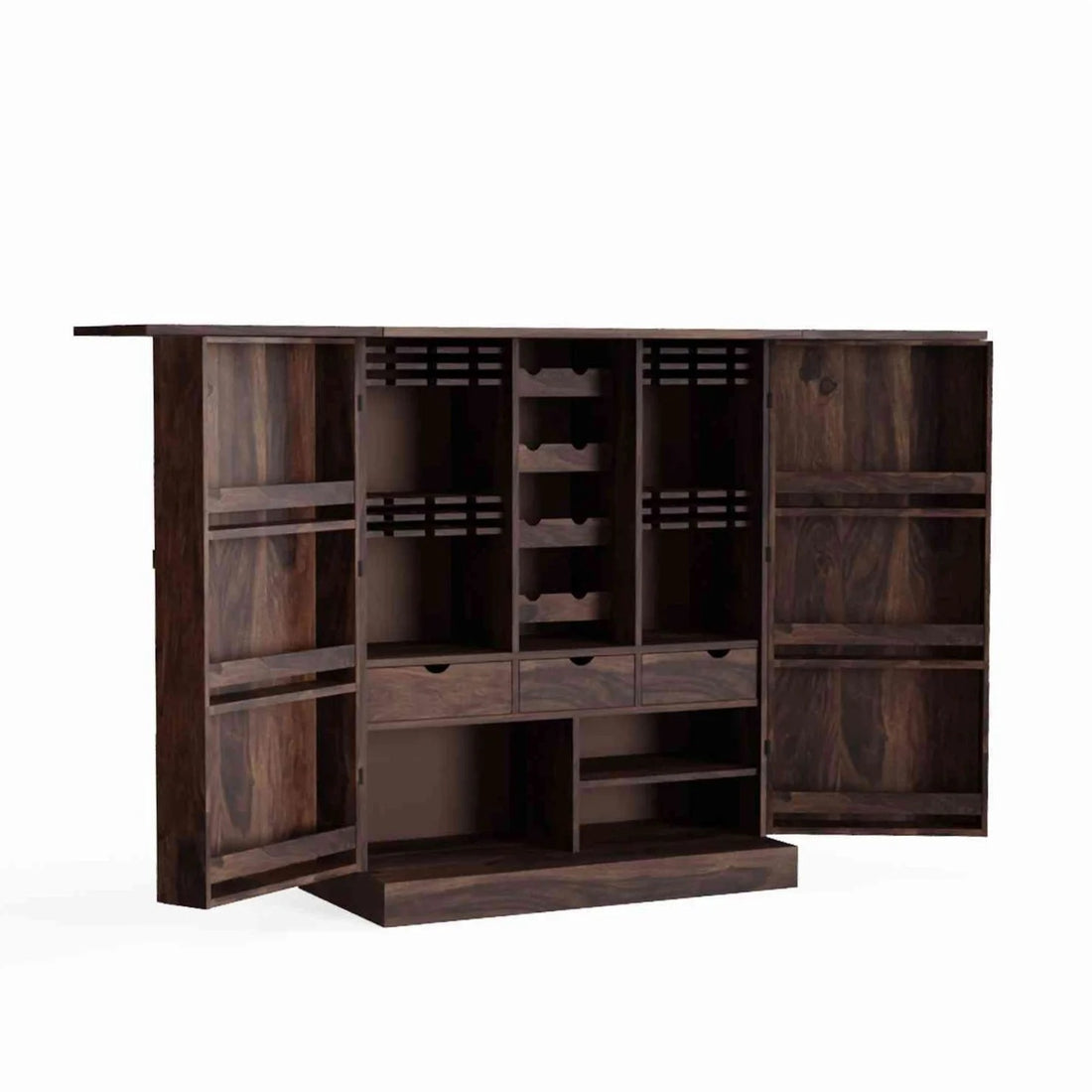Sofia Solid Sheesham Wood Bar Cabinet (Big Size, Walnut Finish)