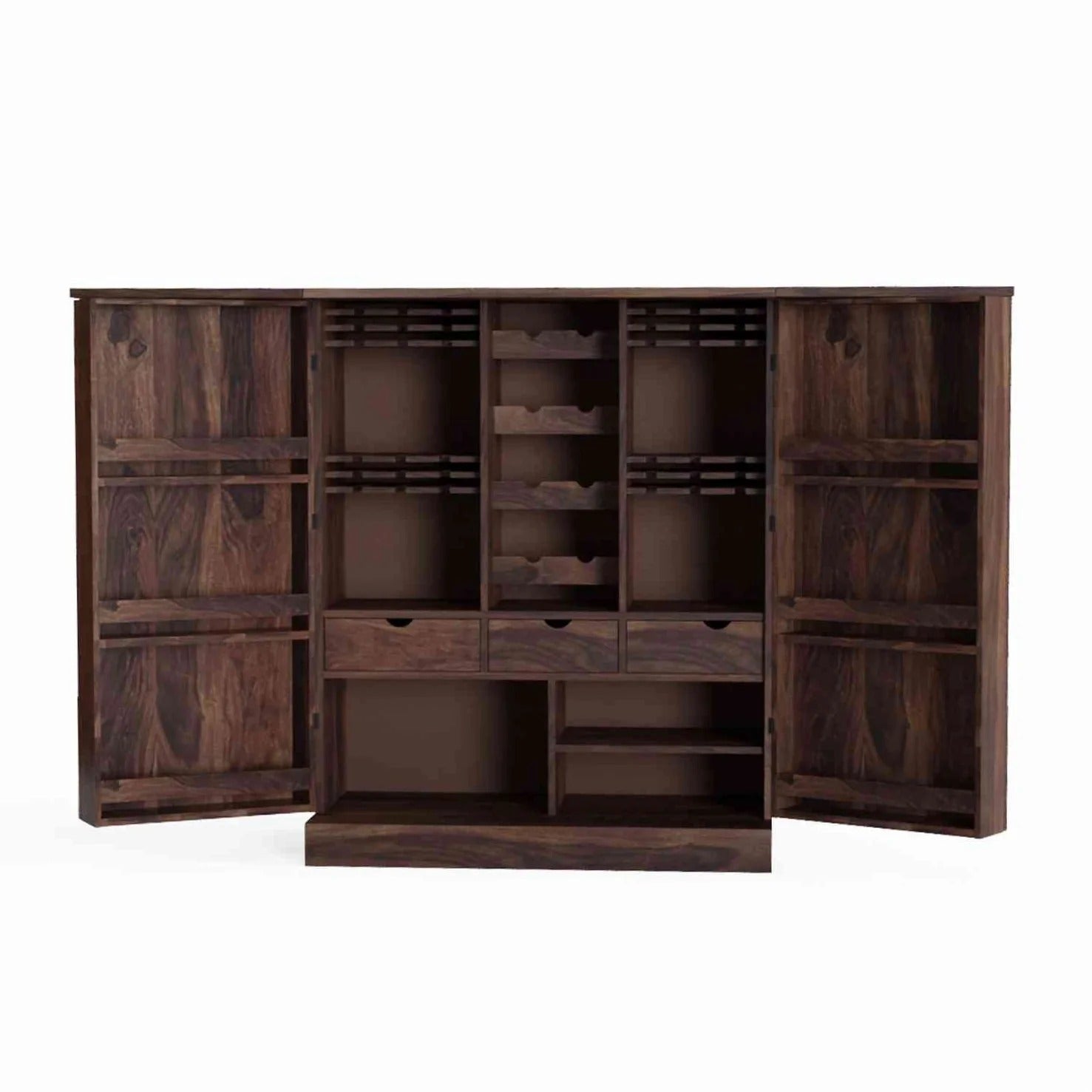 Sofia Solid Sheesham Wood Bar Cabinet (Big Size, Walnut Finish)