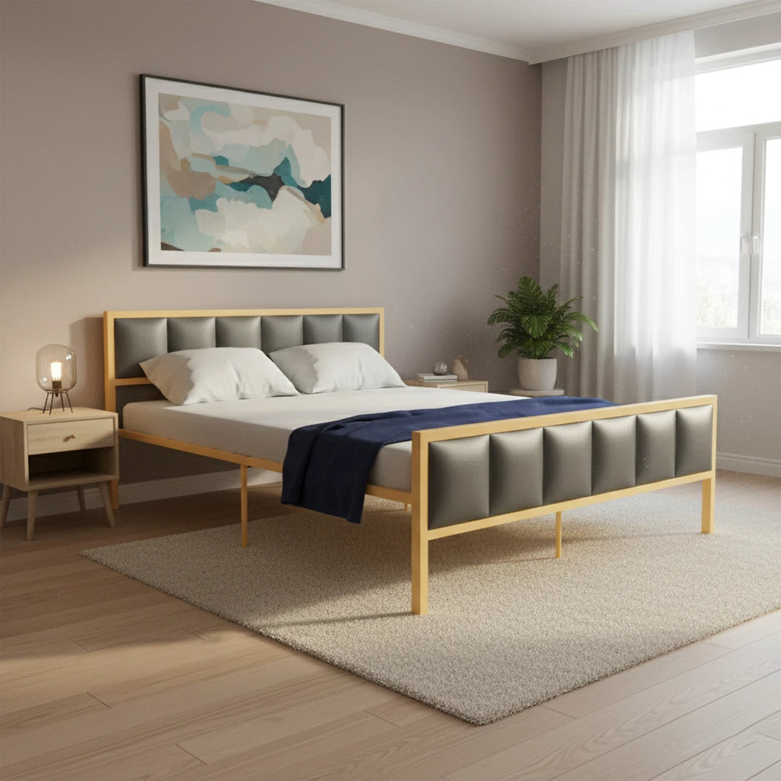 Modern Upholstered Platform Bed with Metal Frame