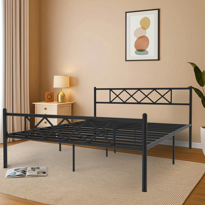 Contemporary Diamond Pattern Metal Platform Bed Frame