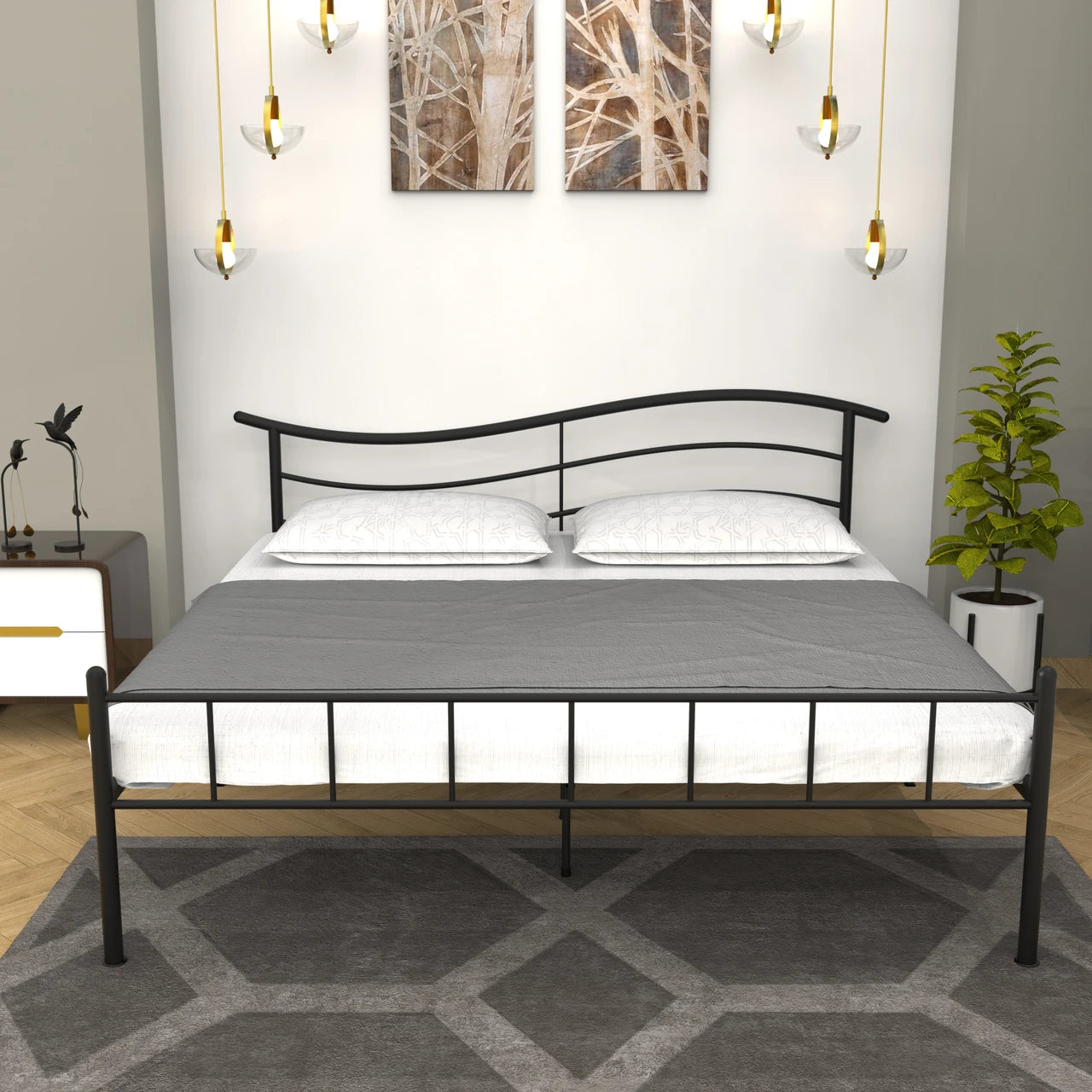 Minimalist Curved Metal Platform Bed