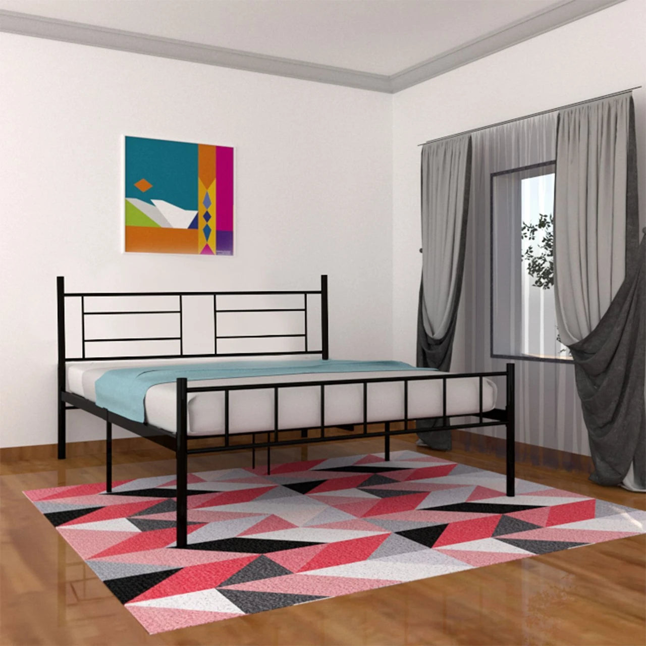 Contemporary Linear Metal Platform Bed