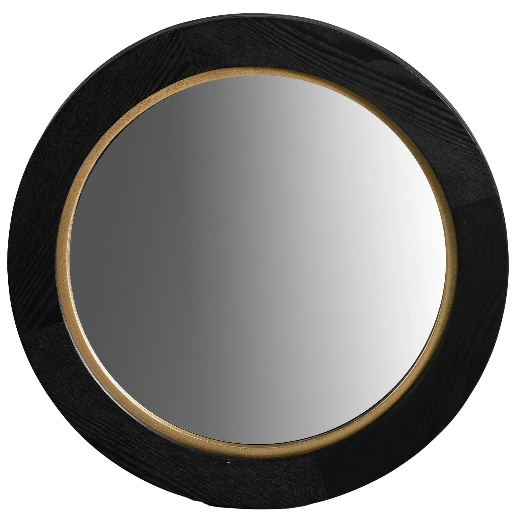 Black Wood  & Gold Round Wall Mirror
