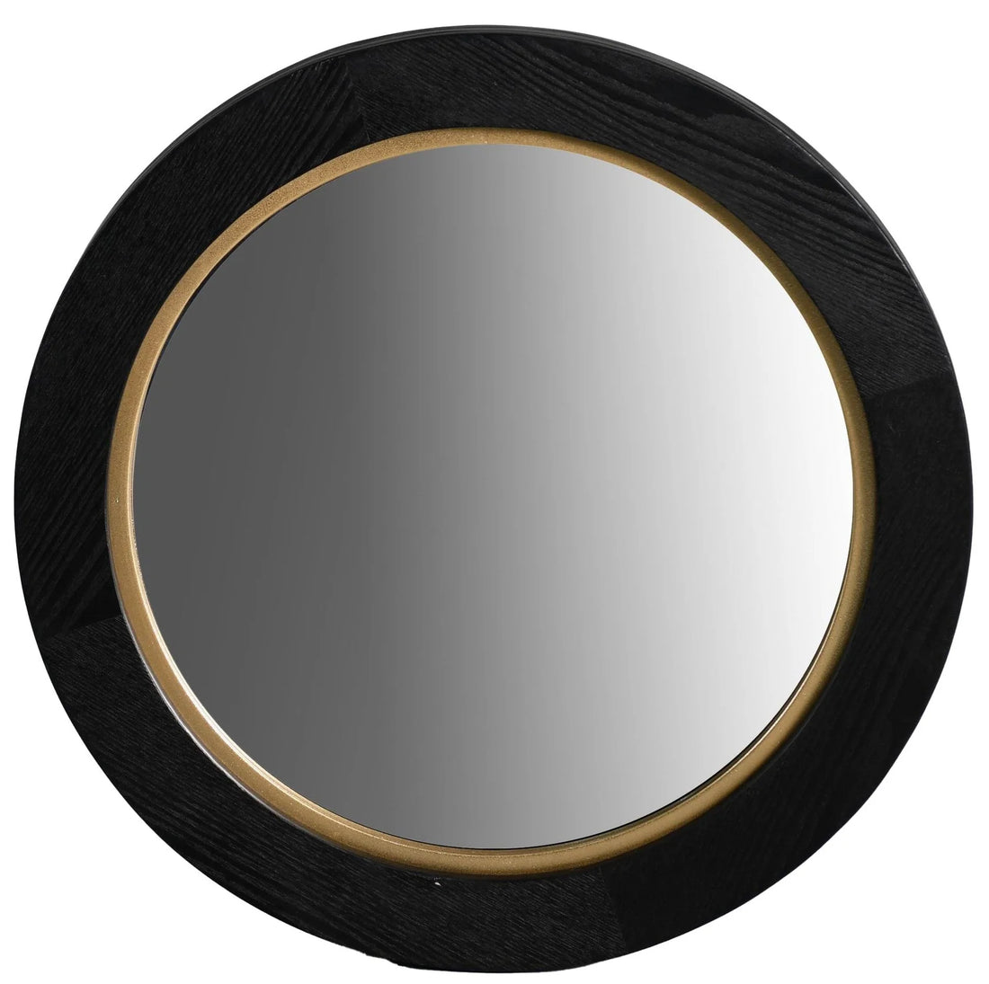 Black Wood  & Gold Round Wall Mirror