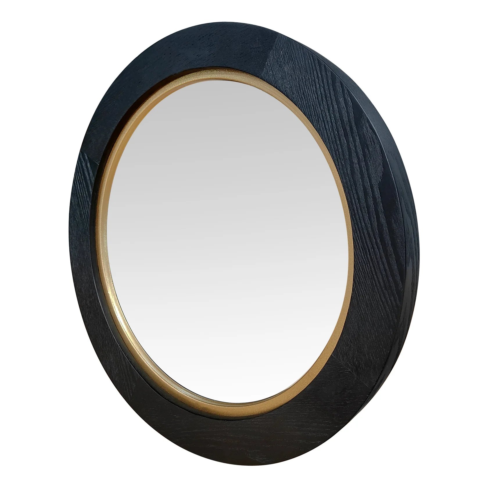 Black Wood  & Gold Round Wall Mirror