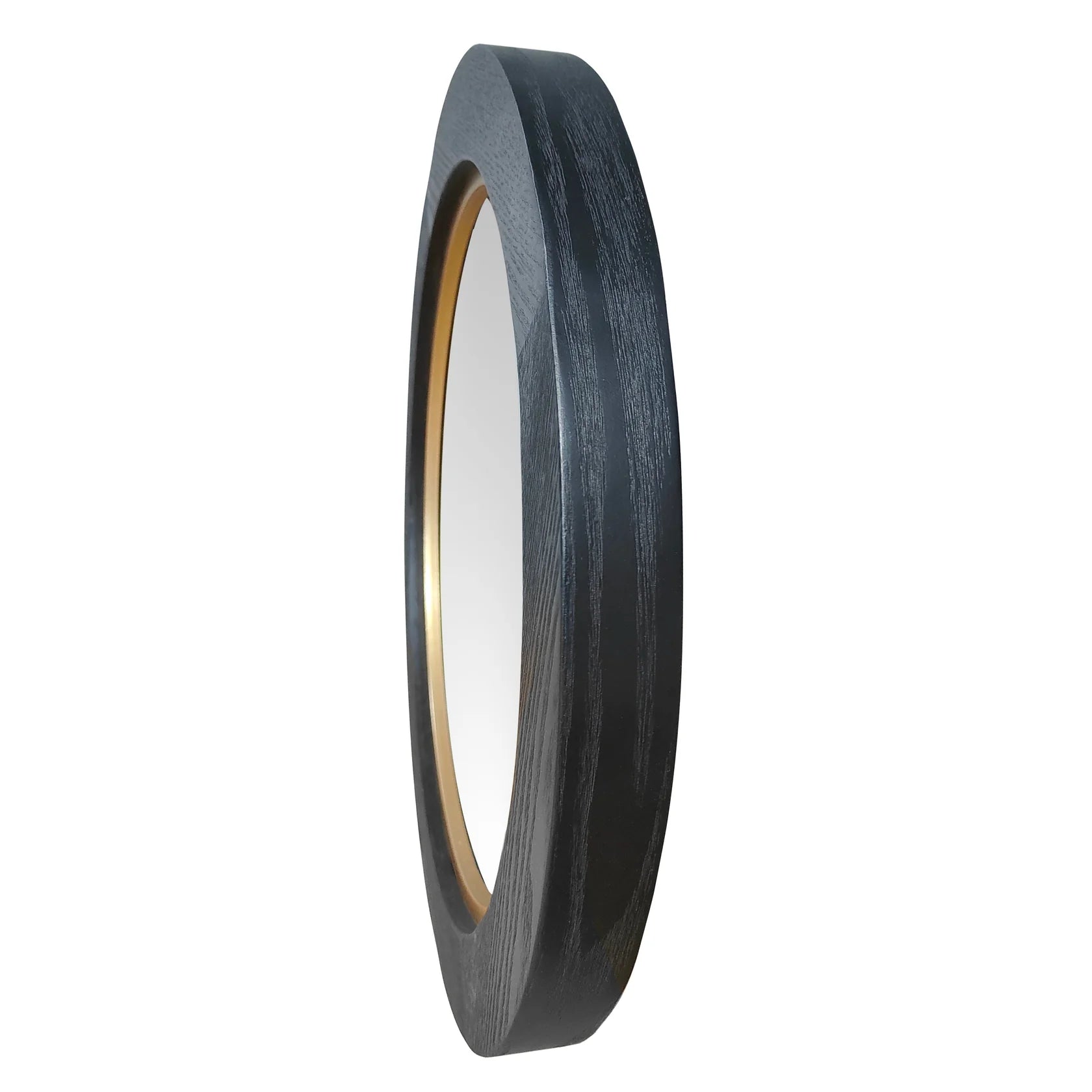 Black Wood  & Gold Round Wall Mirror