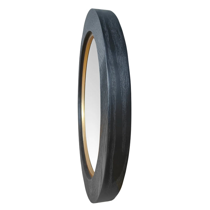 Black Wood  & Gold Round Wall Mirror