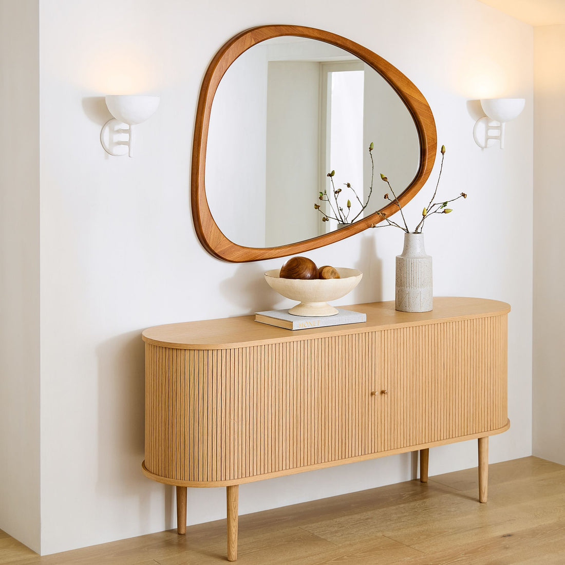Mid-Century Asymmetrical Wood Wall Mirror