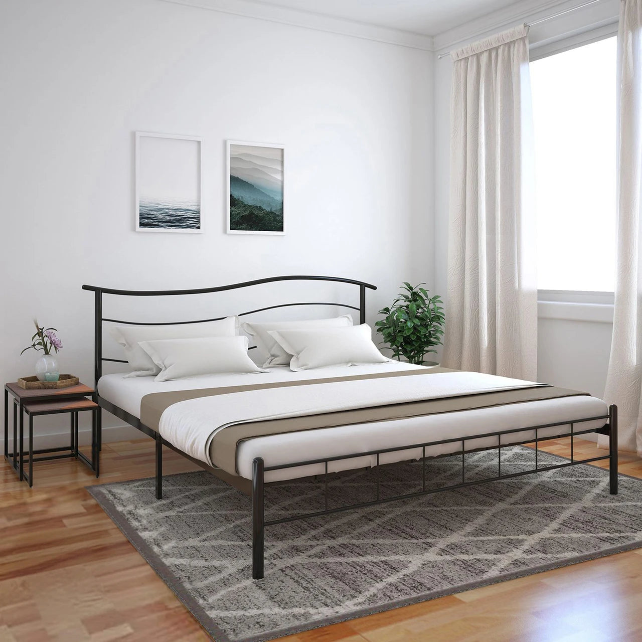 Minimalist Curved Metal Platform Bed
