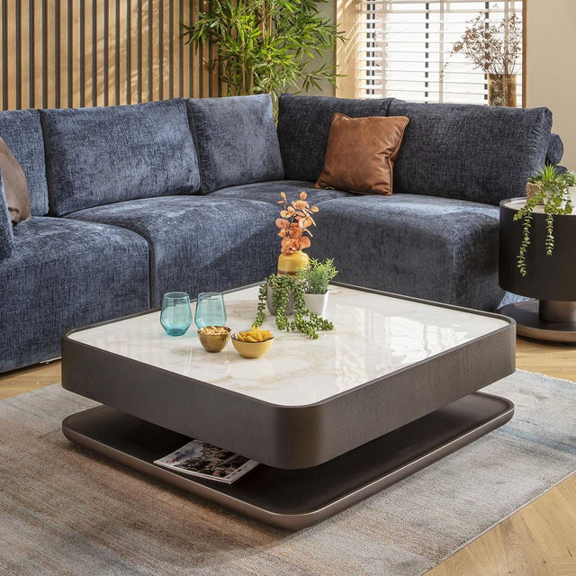 Black Coffee Table White Marble Effect Ceramic