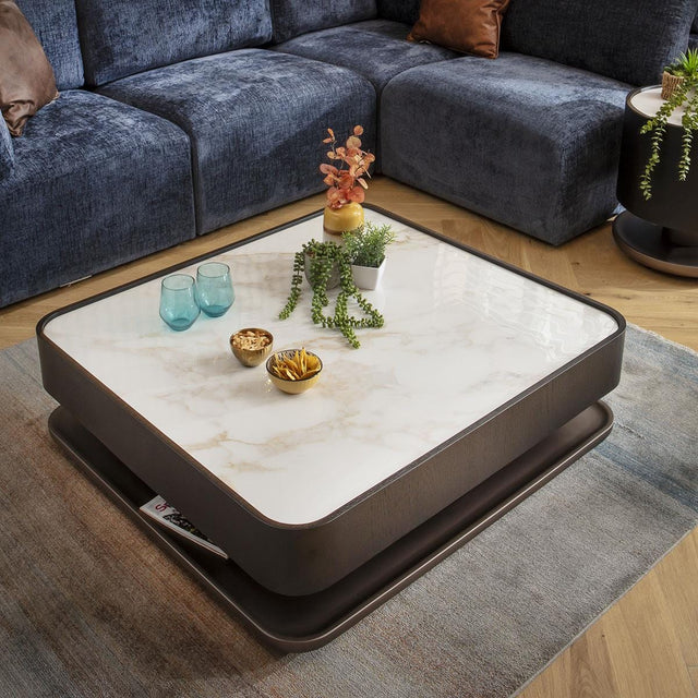 Black Coffee Table White Marble Effect Ceramic