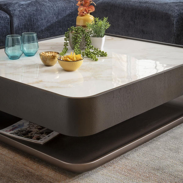 Black Coffee Table White Marble Effect Ceramic