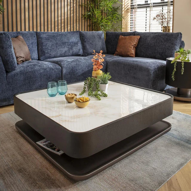 Black Coffee Table White Marble Effect Ceramic