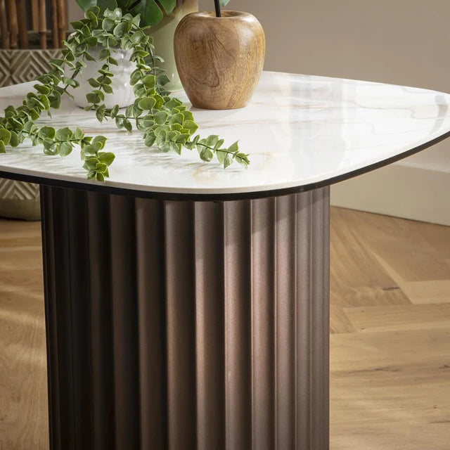 Marron Ceramic Square Side Table White Marble Effect