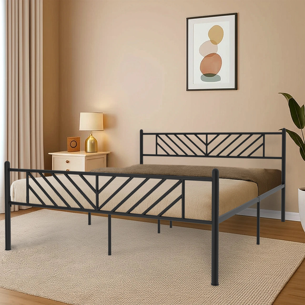 Modern Geometric Metal Platform Bed Frame