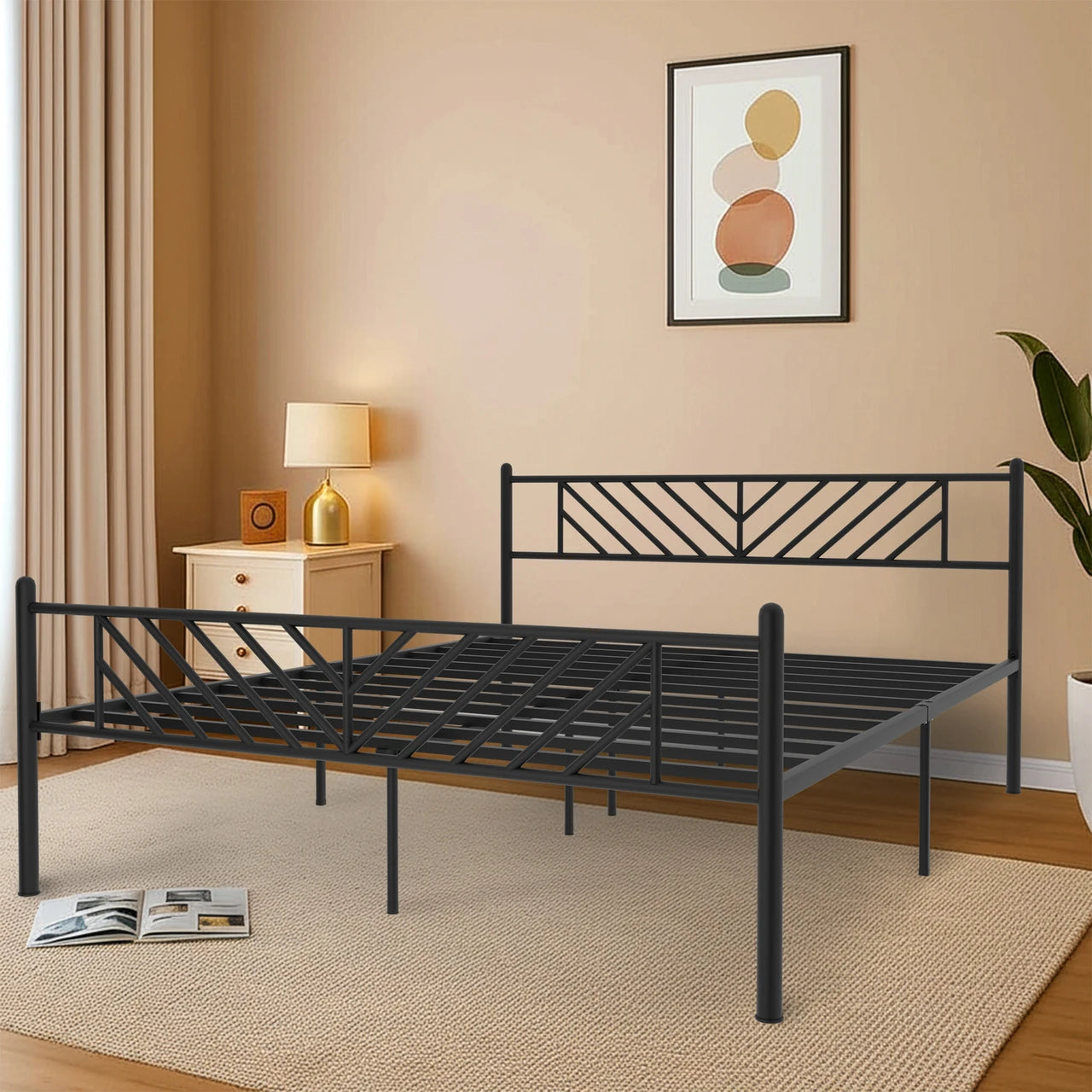 Modern Geometric Metal Platform Bed Frame
