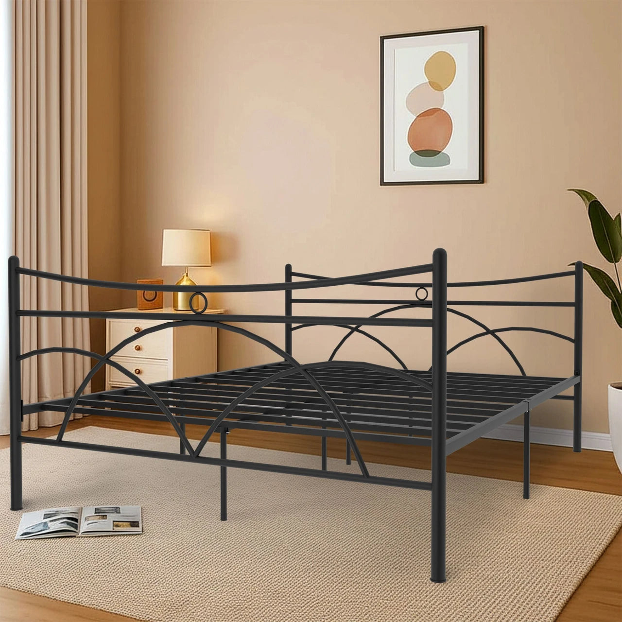 Contemporary Curved Metal Platform Bed Frame