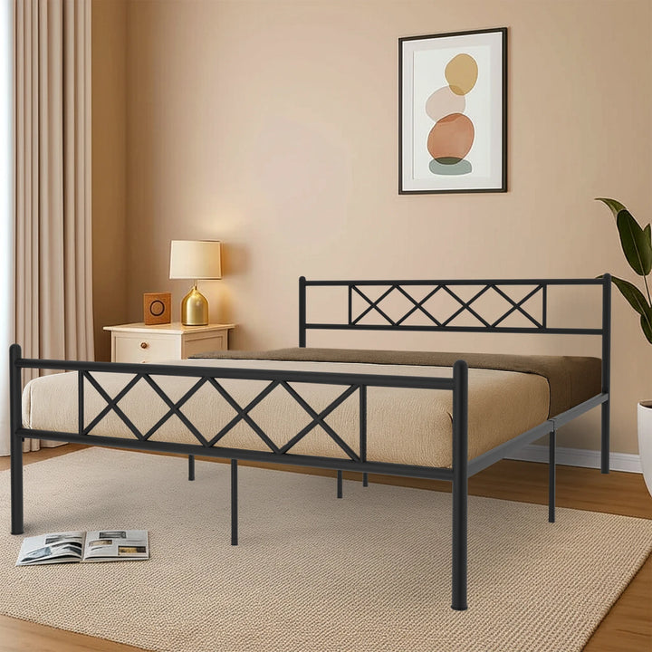 Contemporary Diamond Pattern Metal Platform Bed Frame
