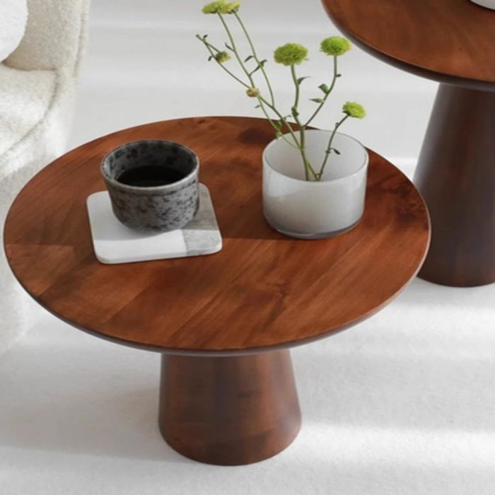 Set of 2 Pine Wood Side Table
