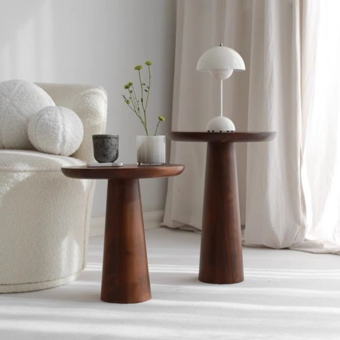 Set of 2 Pine Wood Side Table
