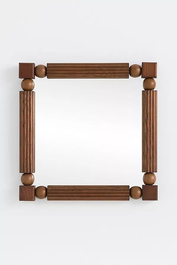 Anthropologie Benedicta Wood Bead Petite Square Gallery Wall Mirror