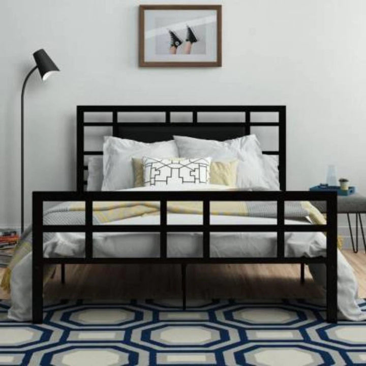 Modern Grid Metal Platform Bed Frame
