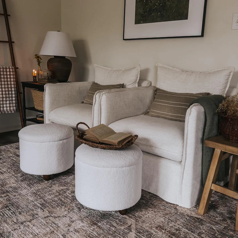 Modern White Boucle Vanity Stool