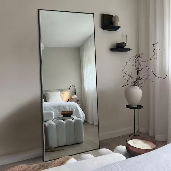 Modern Rectangular Frame Aluminum Alloy Black Oversized Standing Mirror Floor Mirror