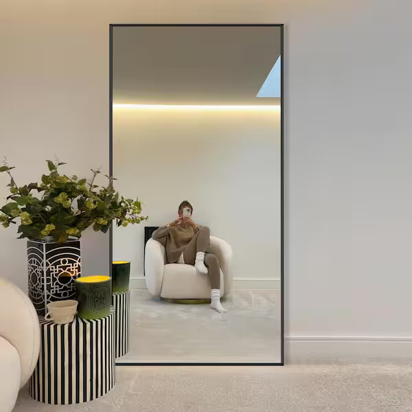 Modern Rectangular Frame Aluminum Alloy Black Oversized Standing Mirror Floor Mirror