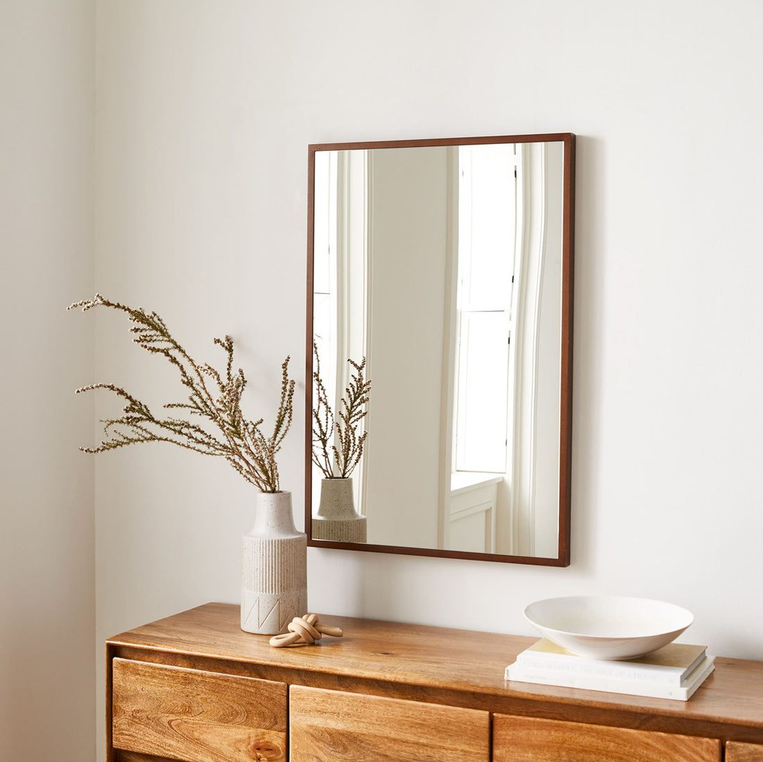 Thin Wood Rectangle Wall Mirror