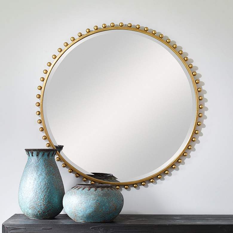 Taza Gold Leaf Iron Round Wall Mirror