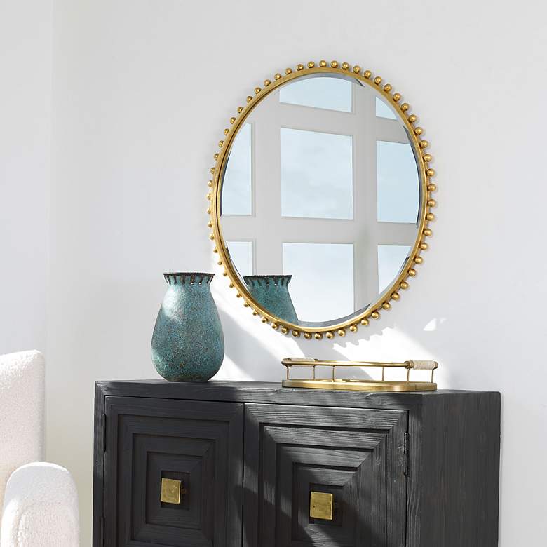 Taza Gold Leaf Iron Round Wall Mirror