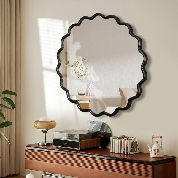 H Round Solid Wood Accent Mirror